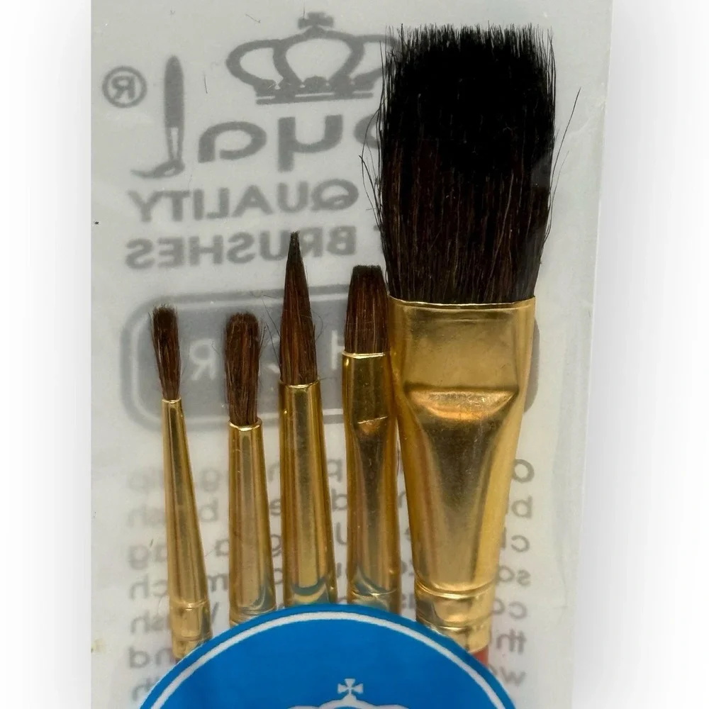 NOS Royal Artist Brushes Set D 5pk Sable Camel Hair Korea #1 #3 #5 Glaze Shader